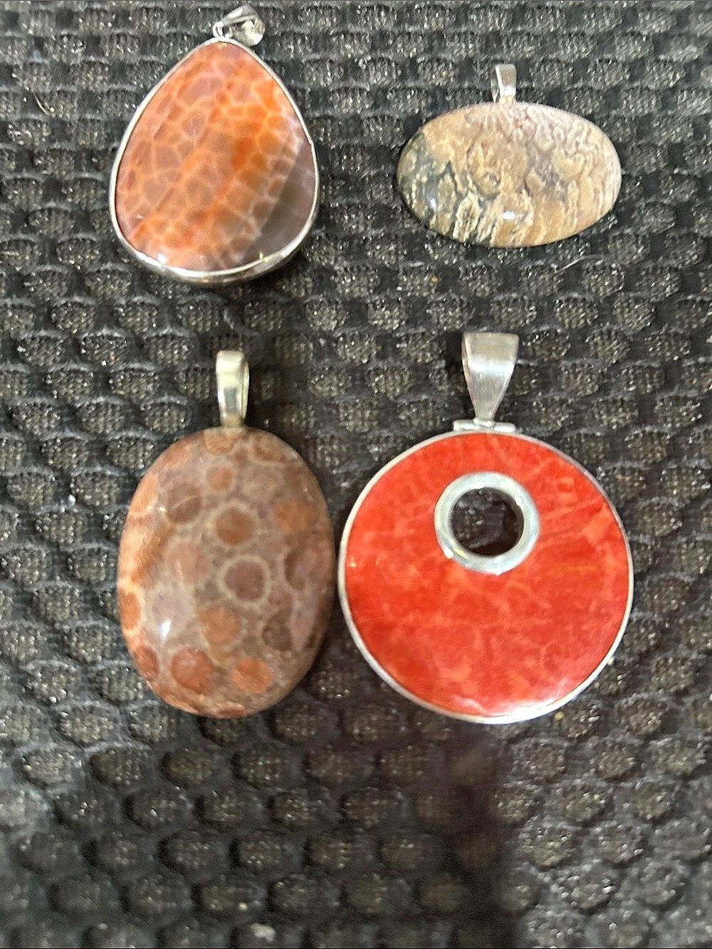 Four Stone Pendants in Orange & Red